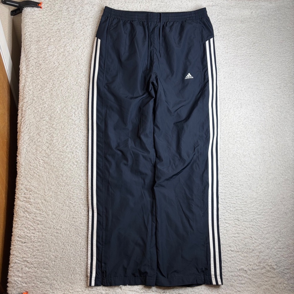 Y2k Adidas Navy Blue Track Pants 3 Stripe baggy loose fit wide leg Mens L